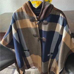RACHEL Rachel Roy Plaid Cape in Navy and Tan